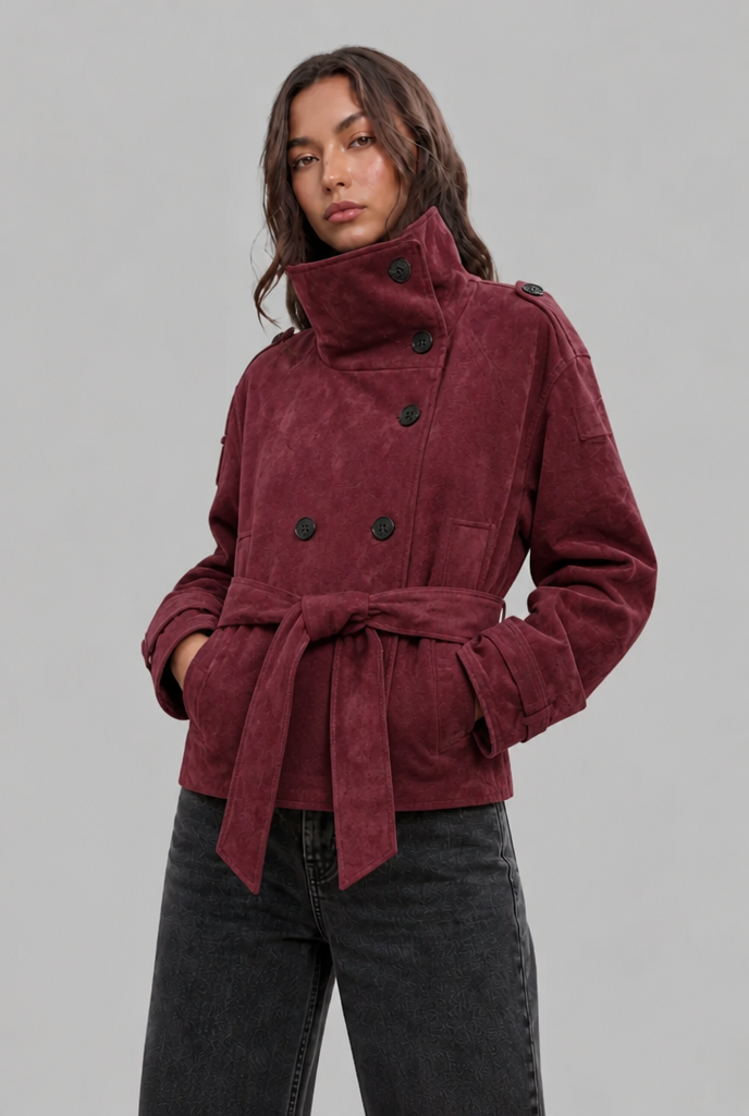 Suede Trench Jacket with Belt Audrey Calvero