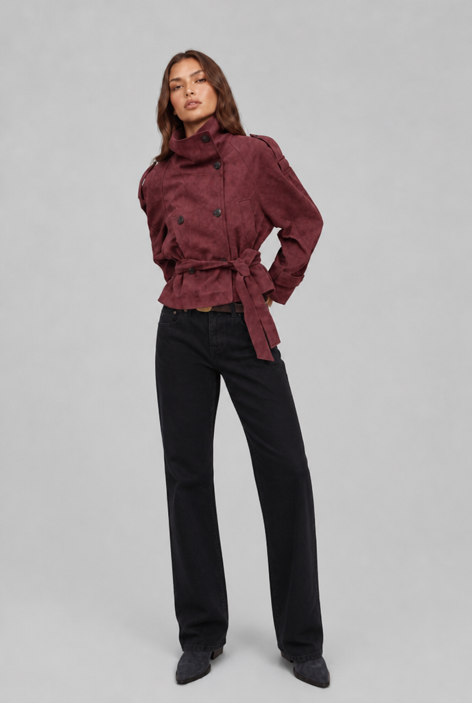Suede Trench Jacket with Belt Audrey Calvero