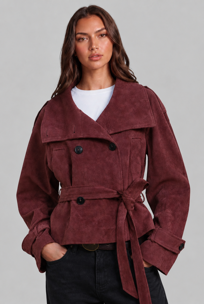 Suede Trench Jacket with Belt Audrey Calvero