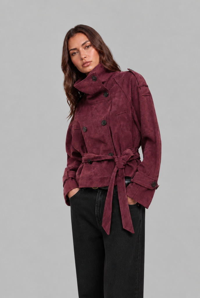 Suede Trench Jacket with Belt Audrey Calvero