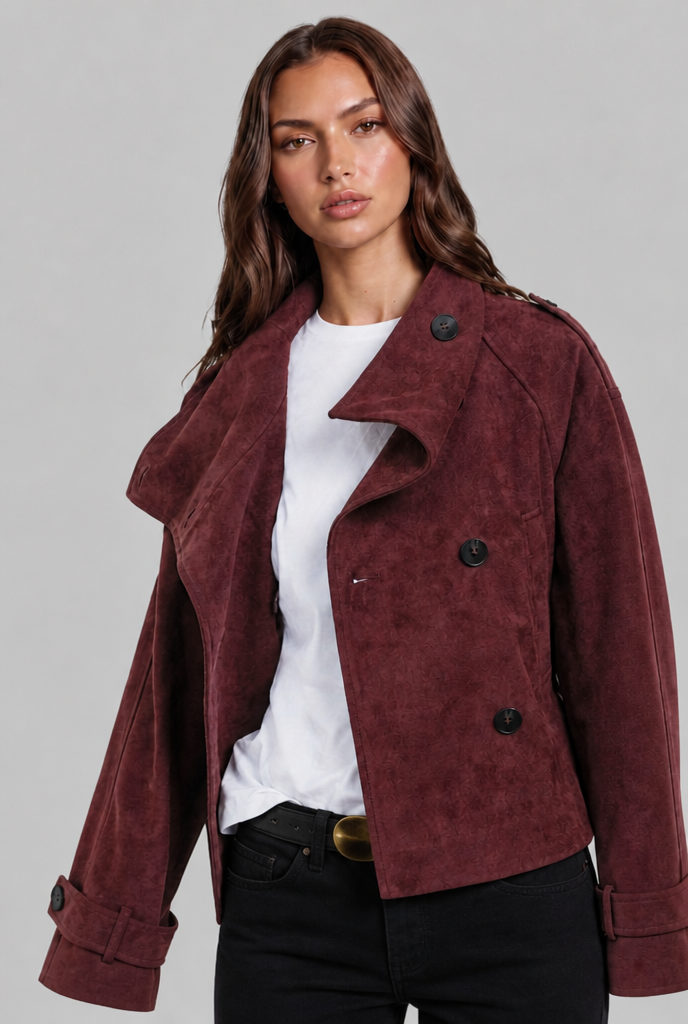 Suede Trench Jacket with Belt Audrey Calvero