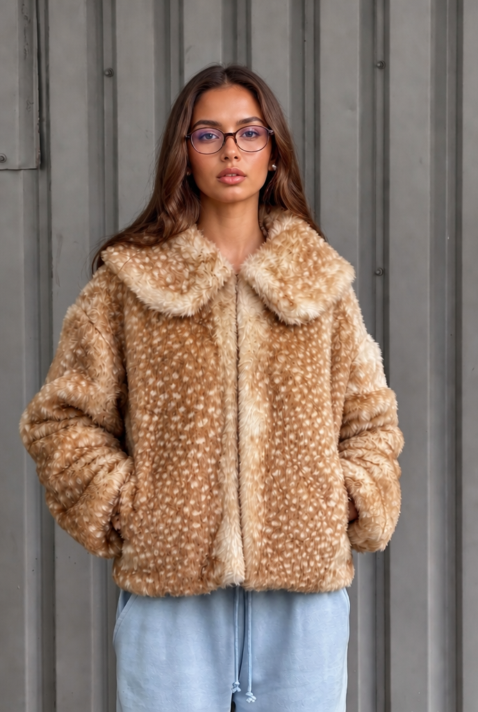 Bambi Cropped Faux Fur Jacket Audrey Calvero