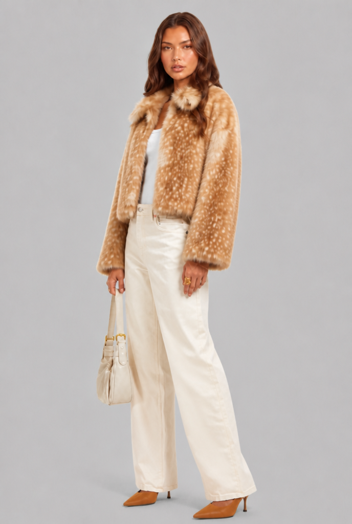 Bambi Cropped Faux Fur Jacket Audrey Calvero