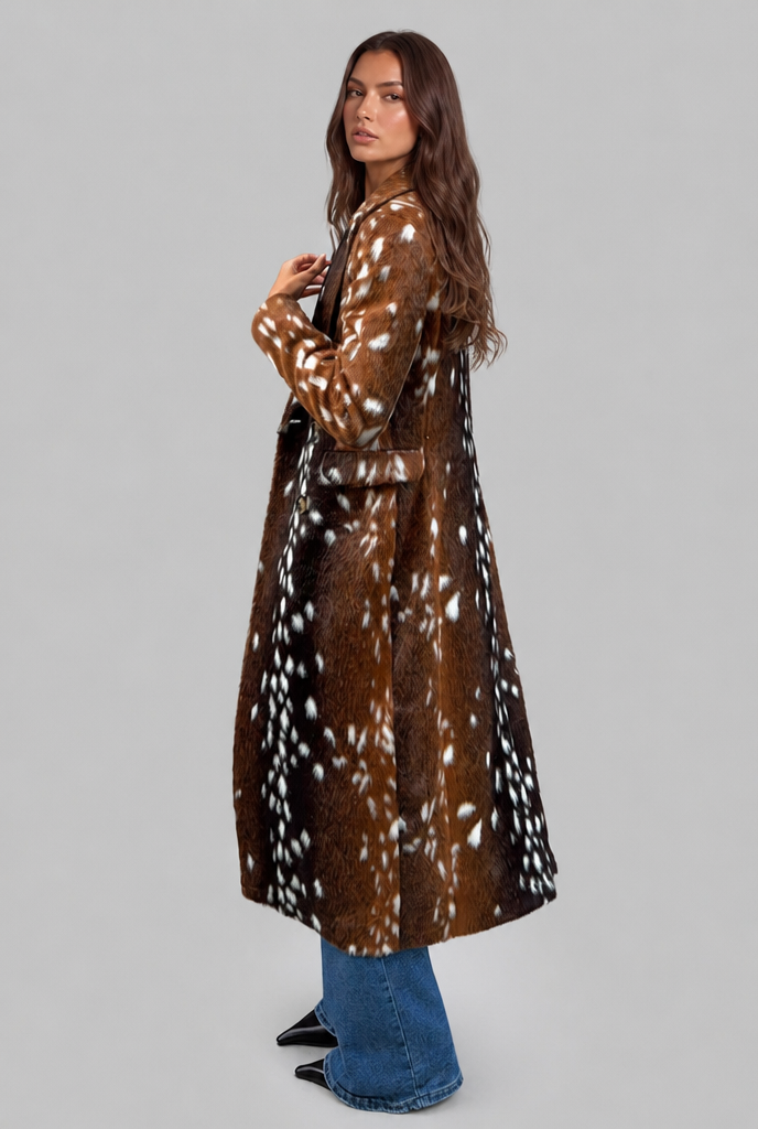 Bambi Longline Faux Fur Coat with Buttons Audrey Calvero