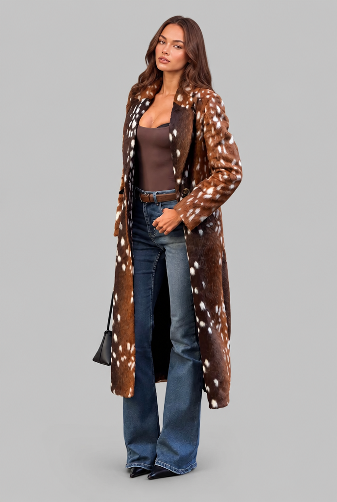 Bambi Longline Faux Fur Coat with Buttons Audrey Calvero