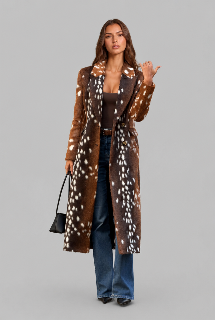 Bambi Longline Faux Fur Coat with Buttons Audrey Calvero