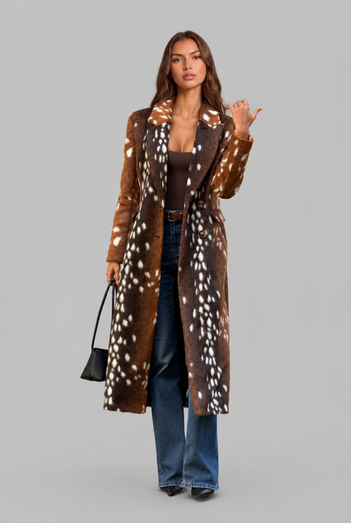 Bambi Longline Faux Fur Coat with Buttons Audrey Calvero