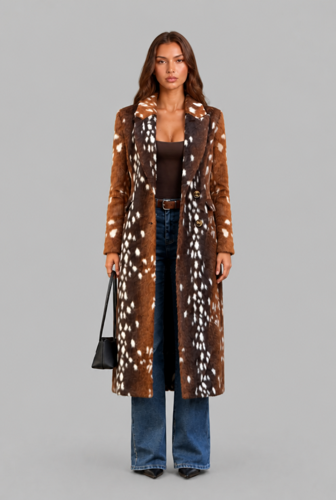 Bambi Longline Faux Fur Coat with Buttons Audrey Calvero