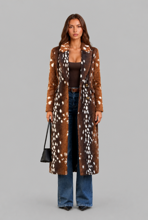 Bambi Longline Faux Fur Coat with Buttons Audrey Calvero