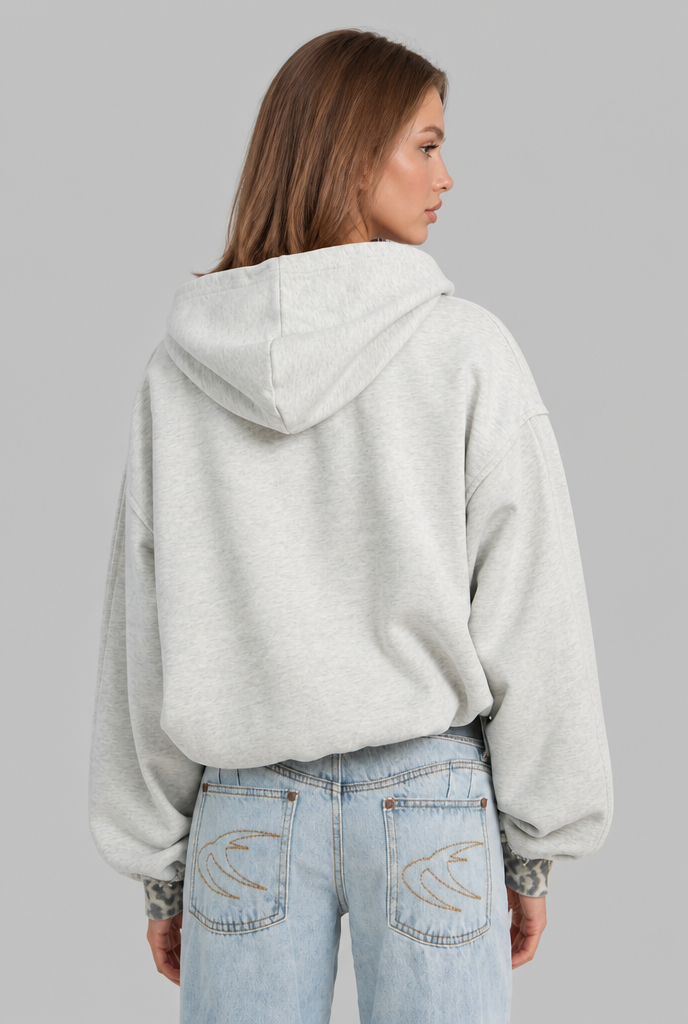 Distressed Leopard Trim Hoodie Audrey Calvero