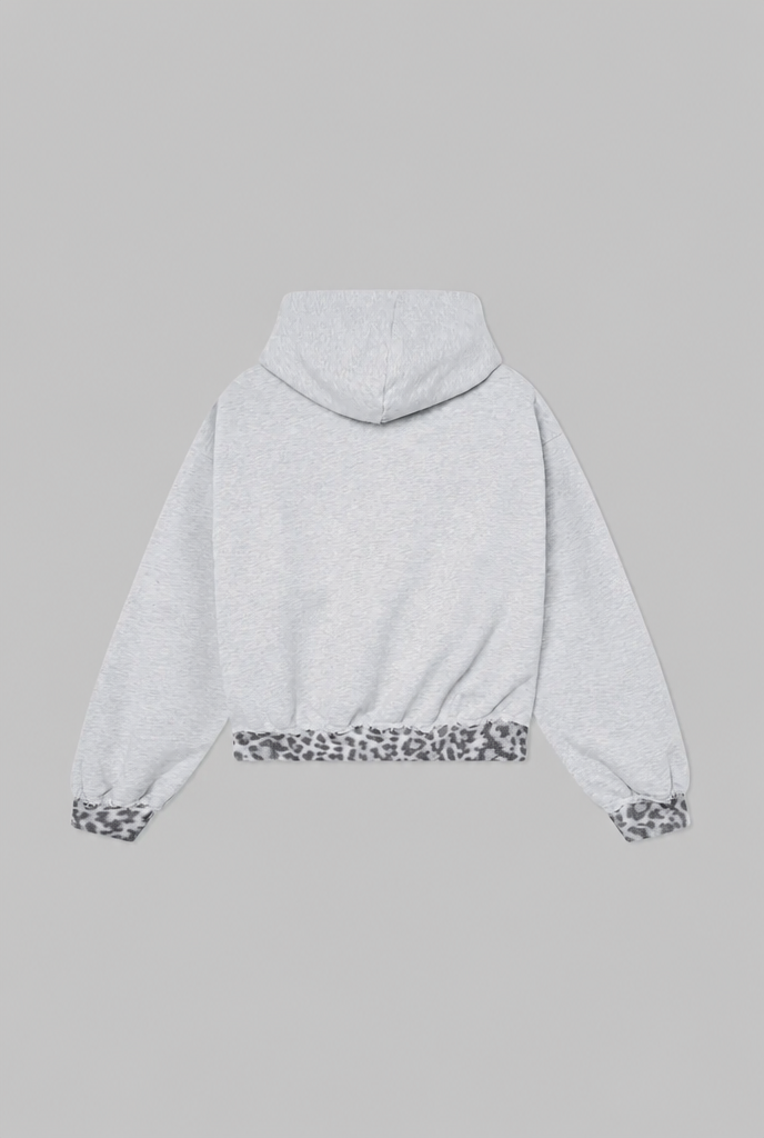 Distressed Leopard Trim Hoodie Audrey Calvero