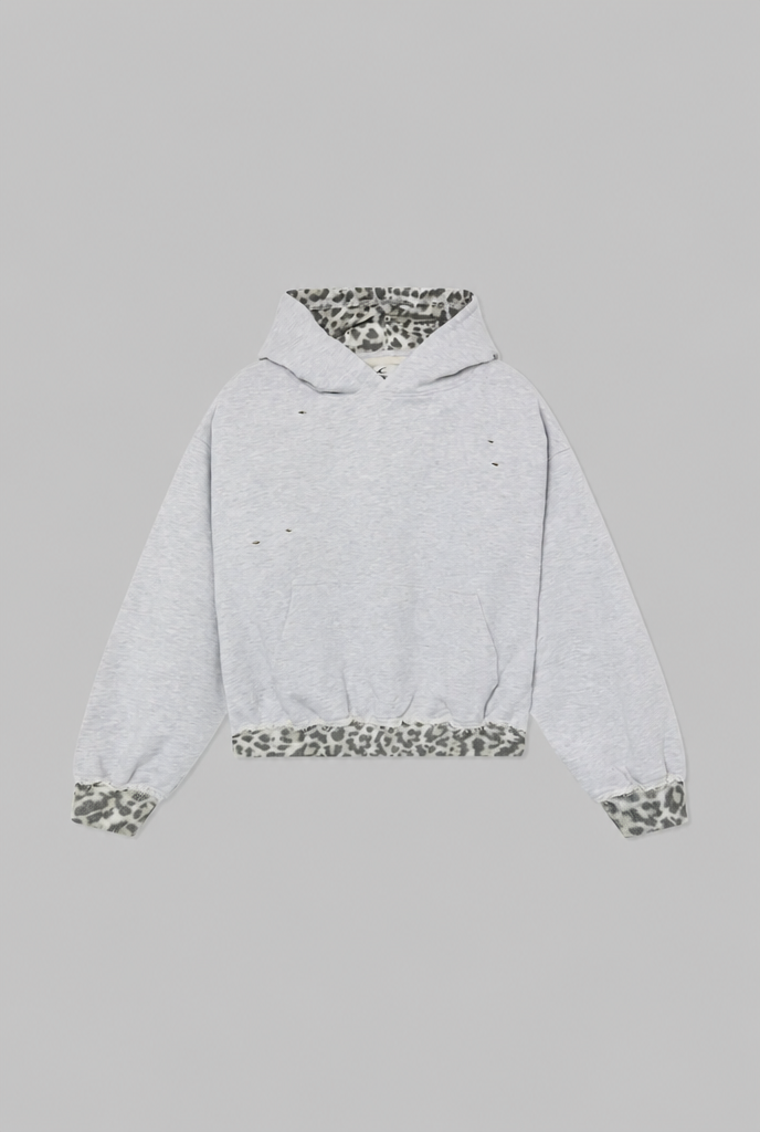 Distressed Leopard Trim Hoodie Audrey Calvero