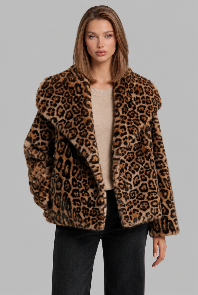 Leopard Print Faux Fur Jacket Audrey Calvero