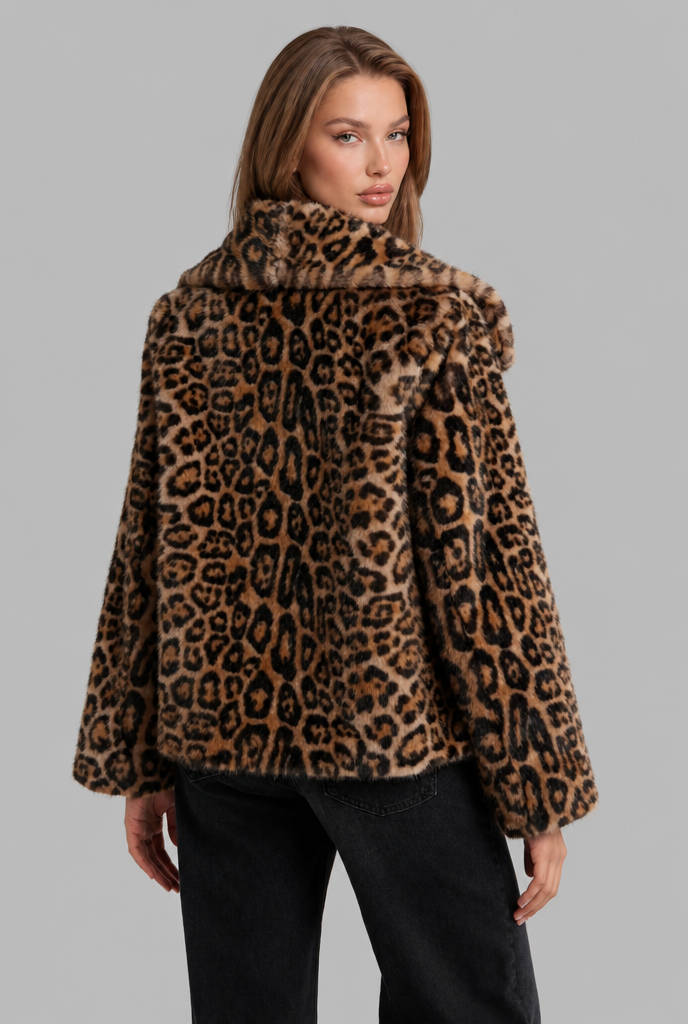 Leopard Print Faux Fur Jacket Audrey Calvero