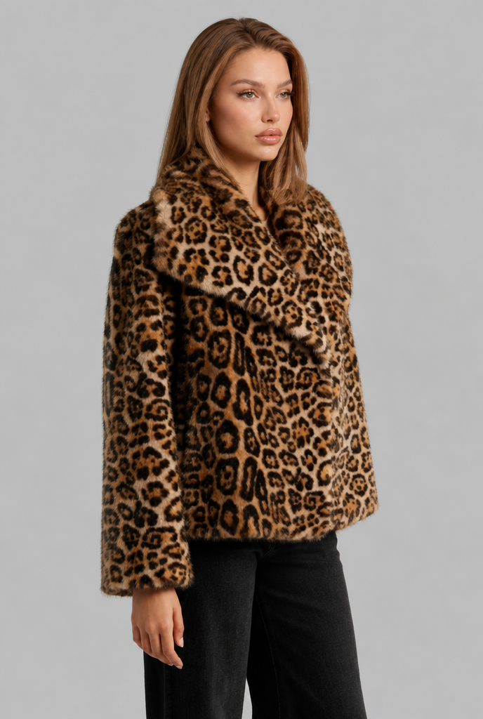 Leopard Print Faux Fur Jacket Audrey Calvero