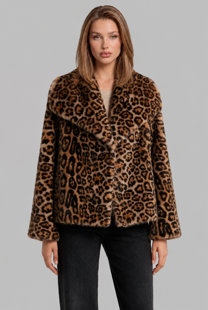 Leopard Print Faux Fur Jacket Audrey Calvero