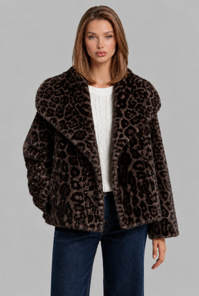 Leopard Print Faux Fur Jacket Audrey Calvero