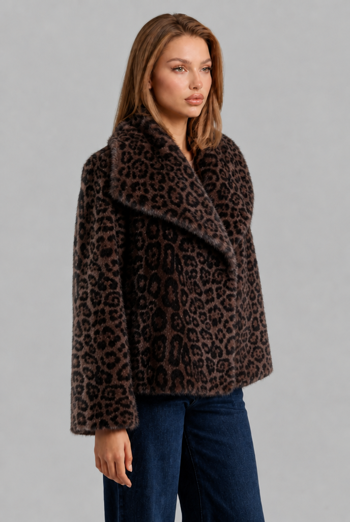 Leopard Print Faux Fur Jacket Audrey Calvero