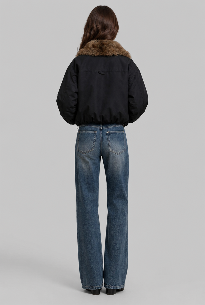 Faux Fur Collar Bomber Jacket Audrey Calvero