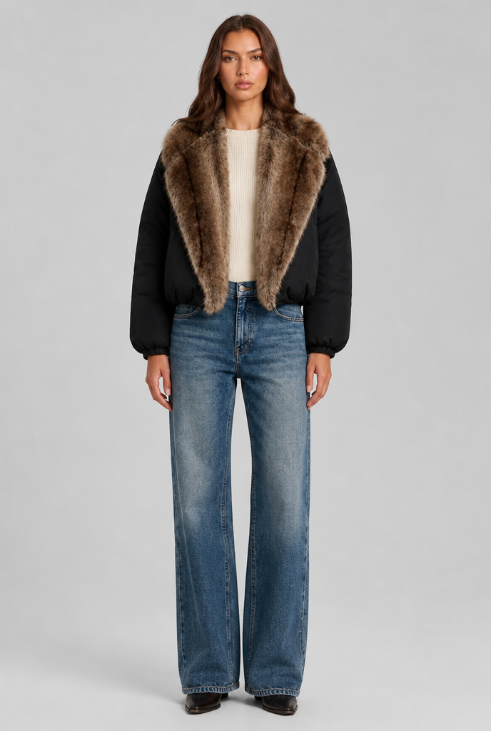 Faux Fur Collar Bomber Jacket Audrey Calvero