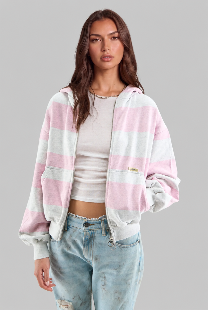 Striped Zip Up Hoodie Audrey Calvero