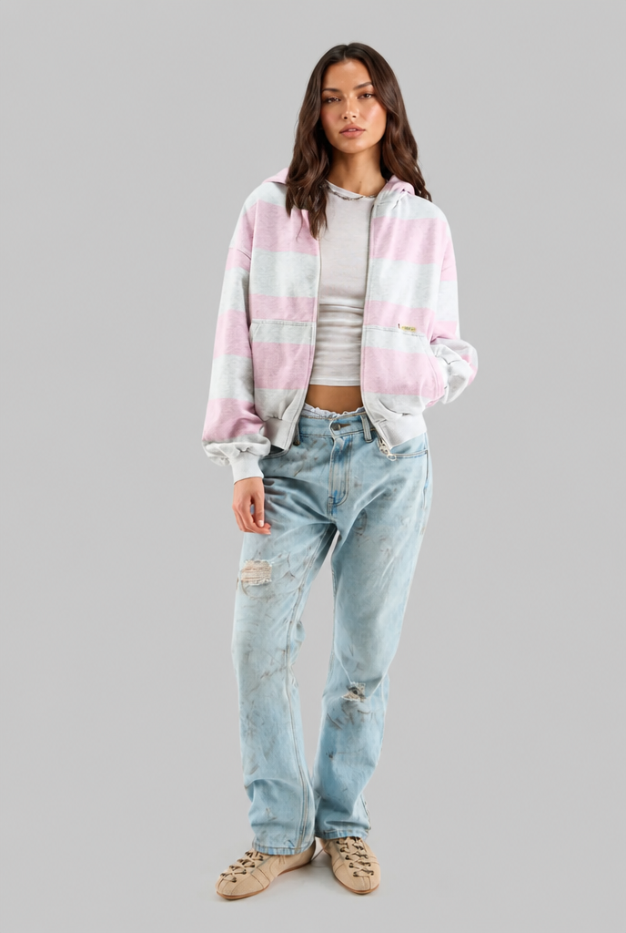 Striped Zip Up Hoodie Audrey Calvero