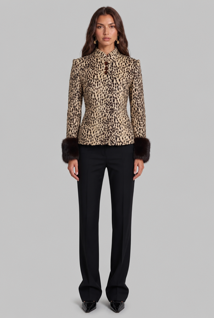 Leopard Print Jacket with Fur Cuffs Audrey Calvero