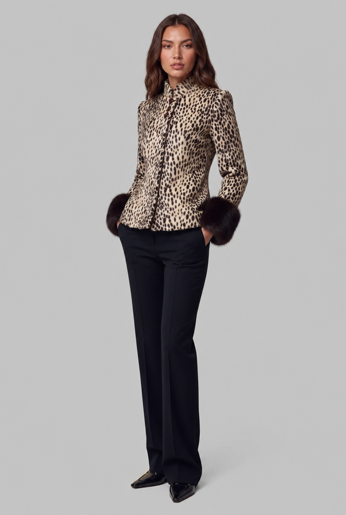 Leopard Print Jacket with Fur Cuffs Audrey Calvero