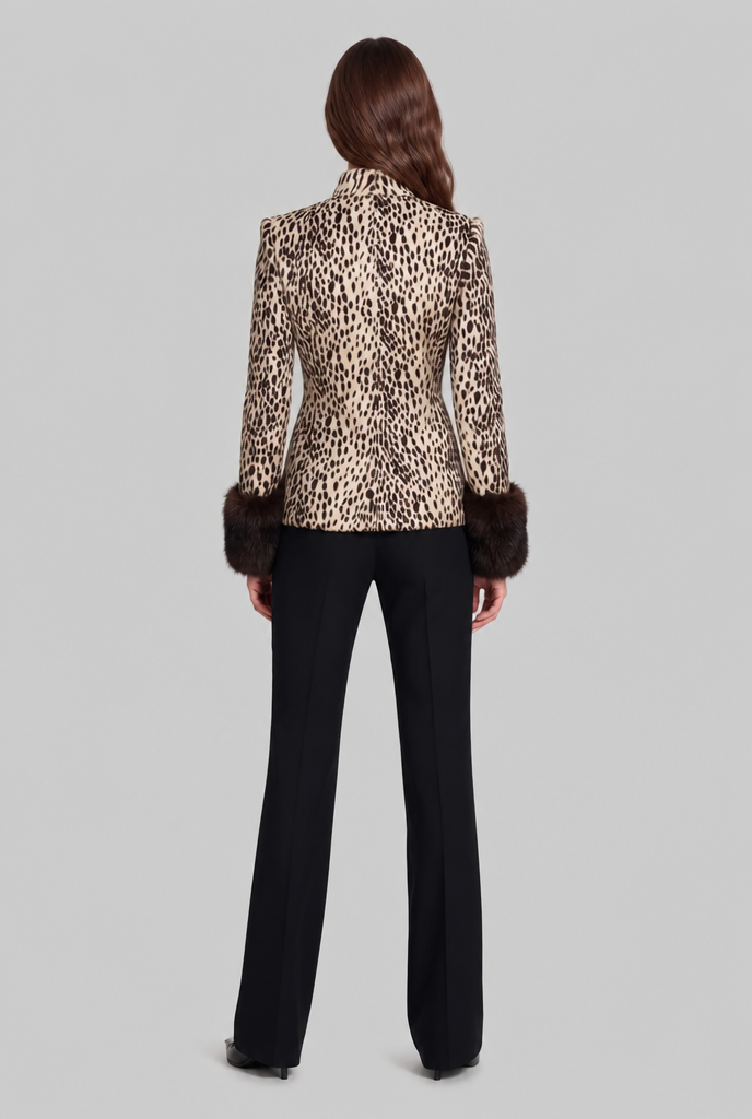 Leopard Print Jacket with Fur Cuffs Audrey Calvero