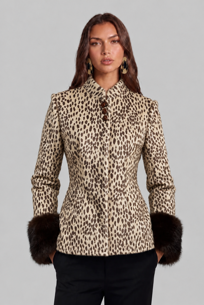 Leopard Print Jacket with Fur Cuffs Audrey Calvero