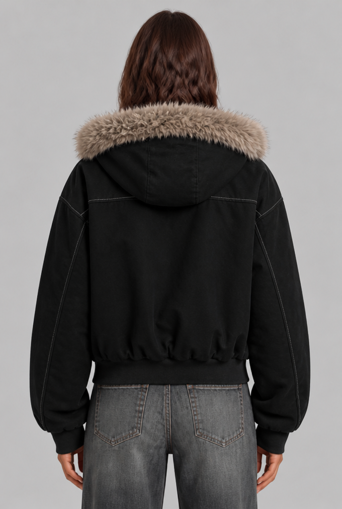 Fur Lined Hooded Bomber Jacket Audrey Calvero
