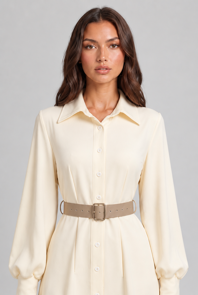 Belted Shirt Midi Dress Audrey Calvero