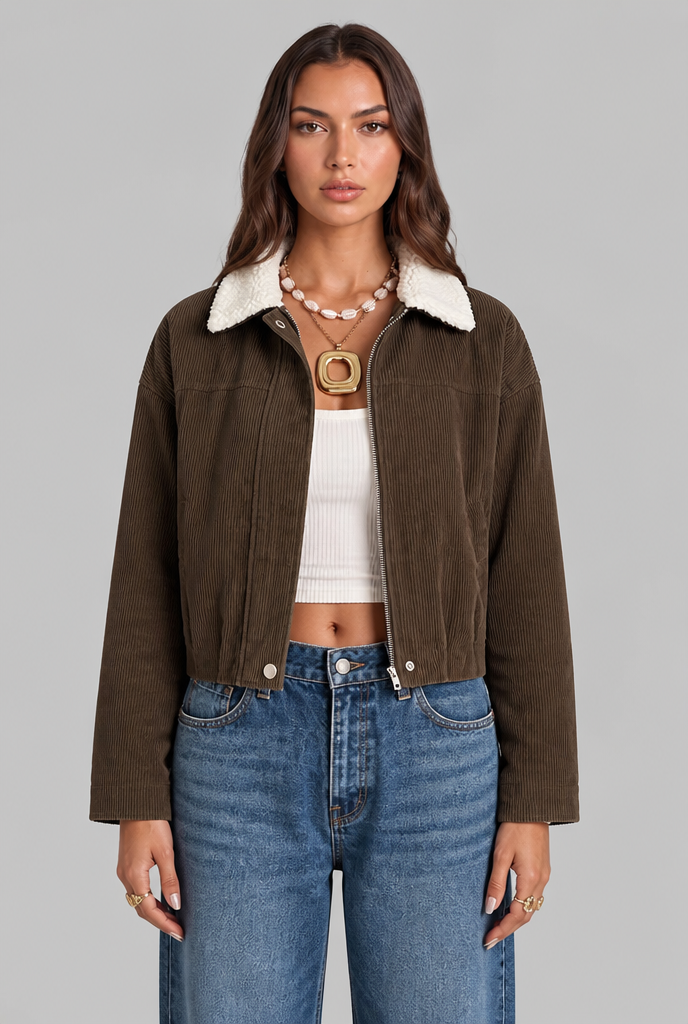 Cropped Jacket with Sherpa Collar Audrey Calvero