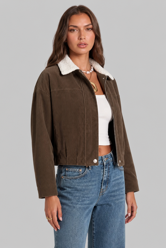 Cropped Jacket with Sherpa Collar Audrey Calvero