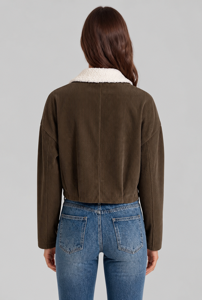 Cropped Jacket with Sherpa Collar Audrey Calvero