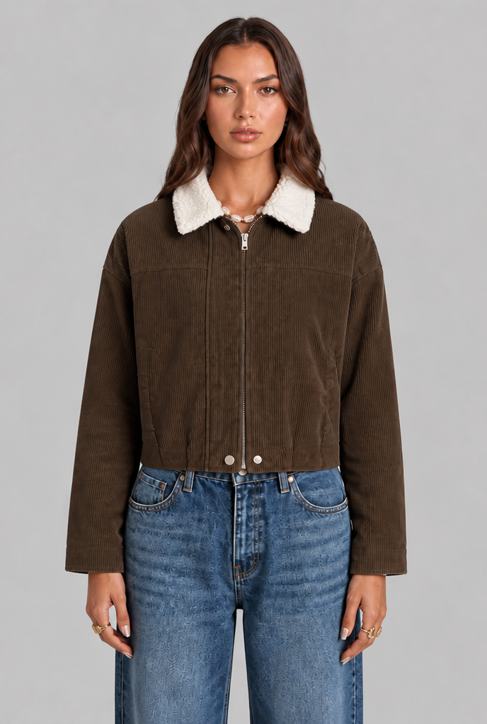 Cropped Jacket with Sherpa Collar Audrey Calvero