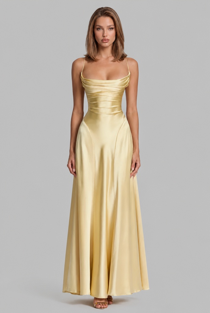 Bella Satin Lace Up Maxi Dress Audrey Calvero