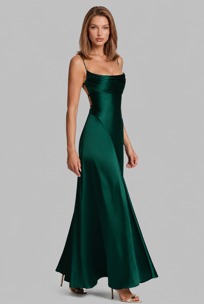 Bella Satin Lace Up Maxi Dress Audrey Calvero