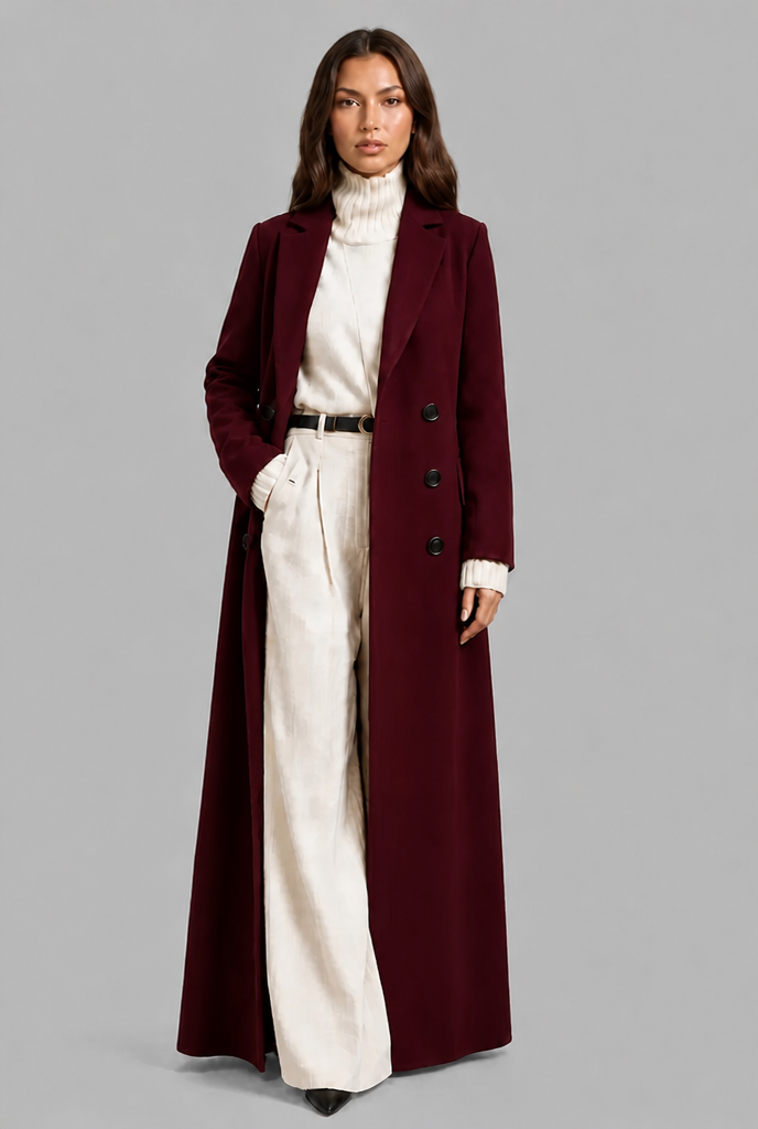 Long Double Breasted Wool Overcoat Audrey Calvero