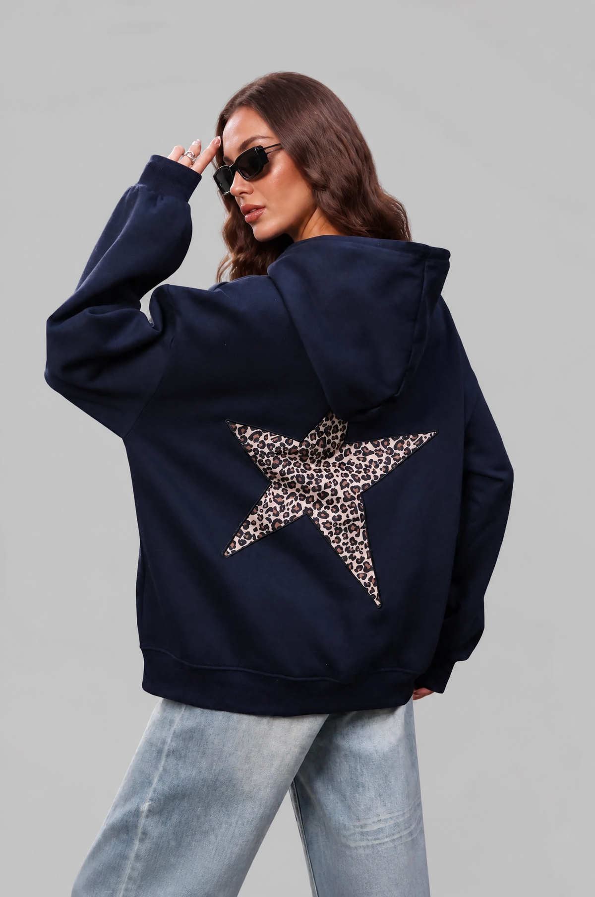 Leopard Star Back Print Hoodie Audrey Calvero