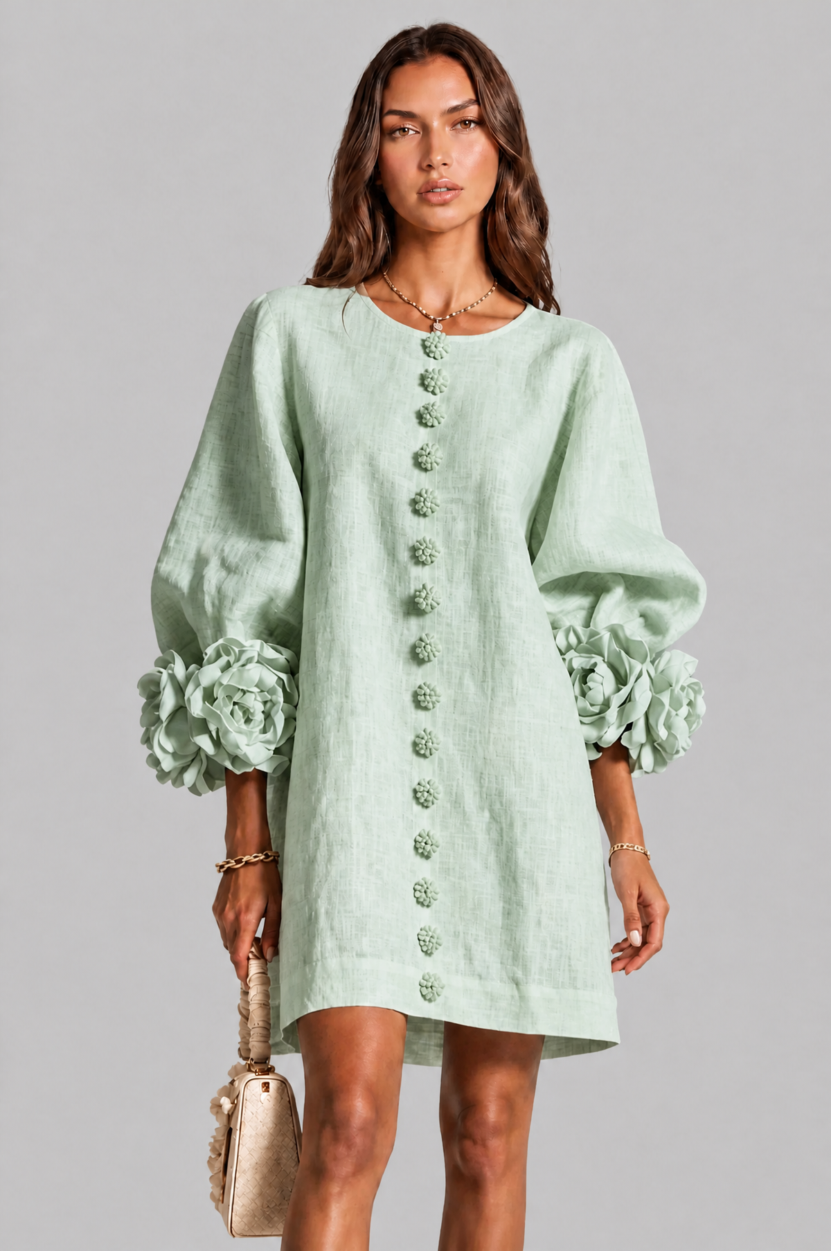 Rose Cuff Long Sleeve Mini Dress Audrey Calvero
