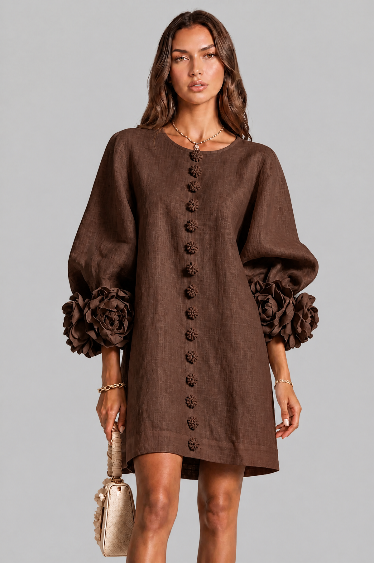 Rose Cuff Long Sleeve Mini Dress Audrey Calvero