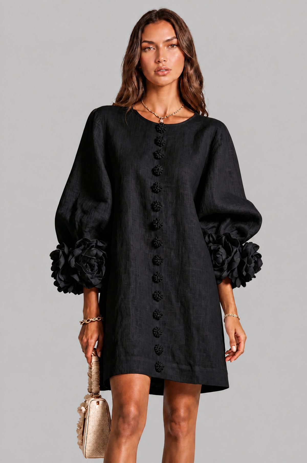 Rose Cuff Long Sleeve Mini Dress Audrey Calvero