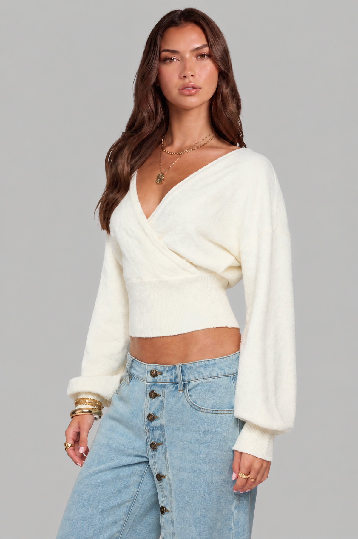 Cropped Wrap Knit Jumper Audrey Calvero
