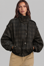 Check Oversized Bomber Jacket Audrey Calvero