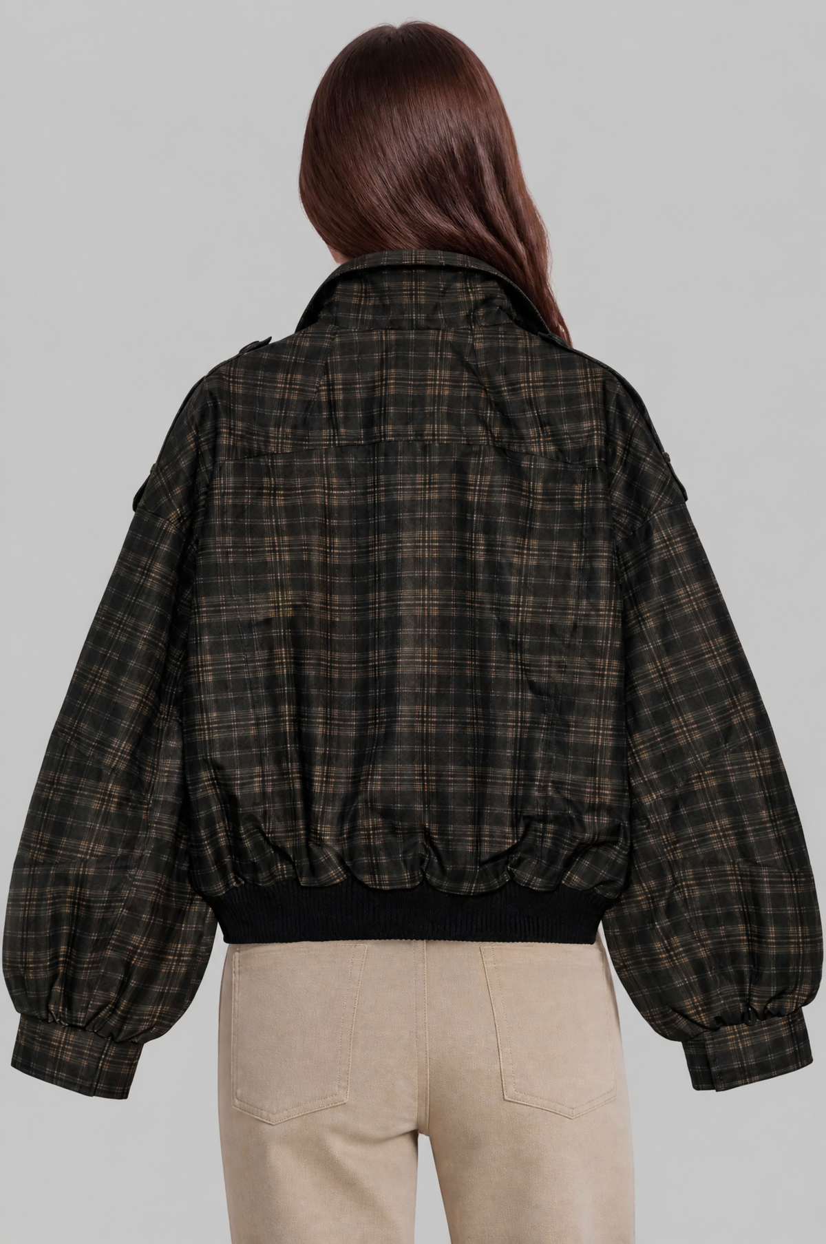 Check Oversized Bomber Jacket Audrey Calvero