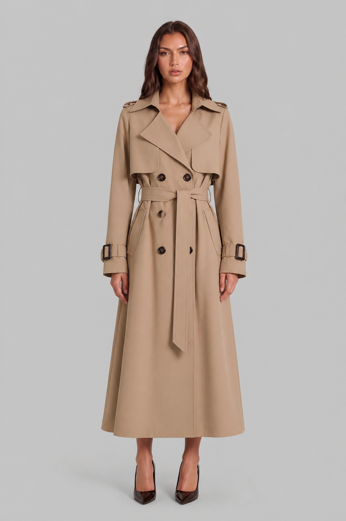 Long Double Breasted Trench Coat Audrey Calvero