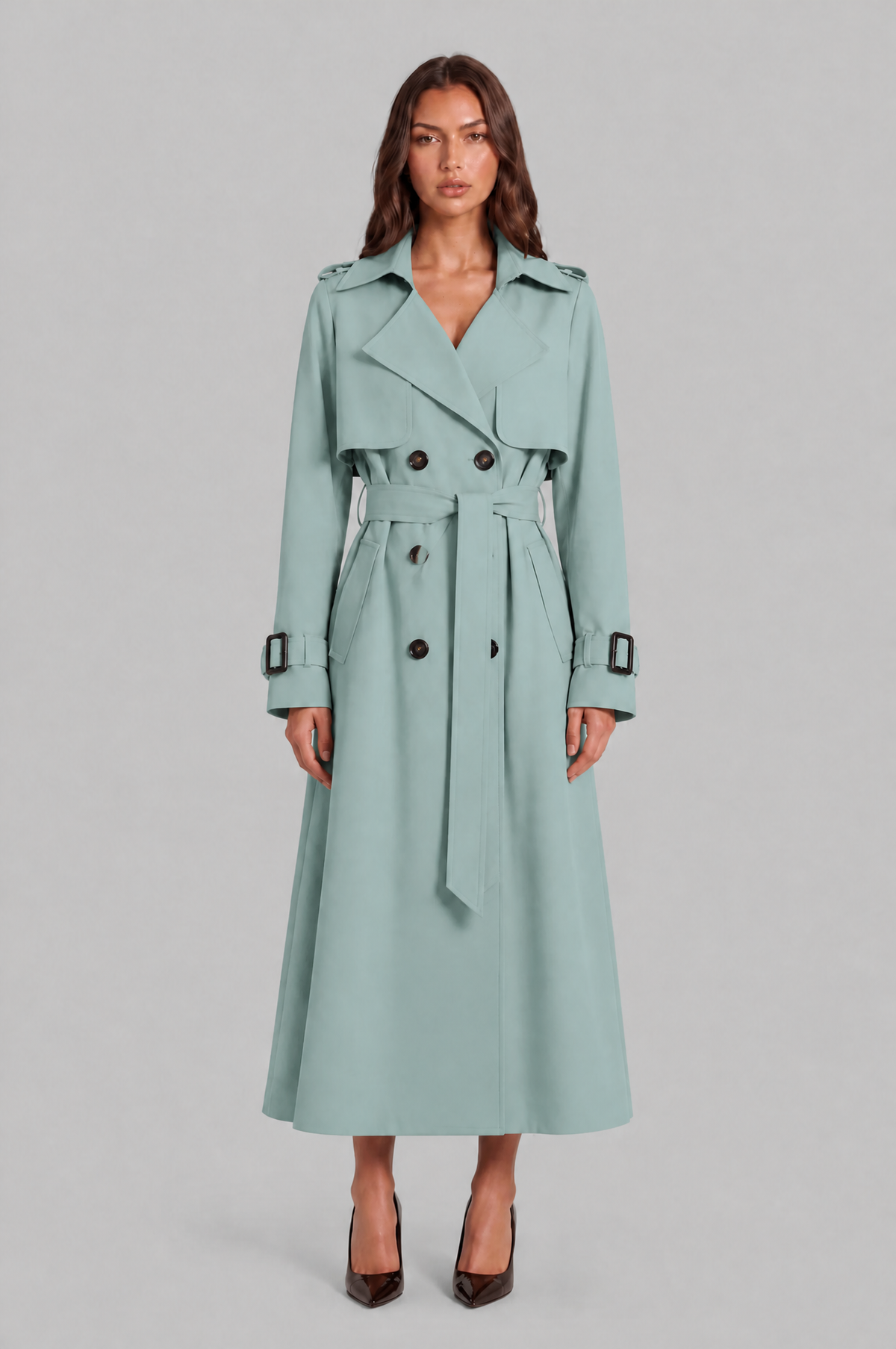 Long Double Breasted Trench Coat Audrey Calvero