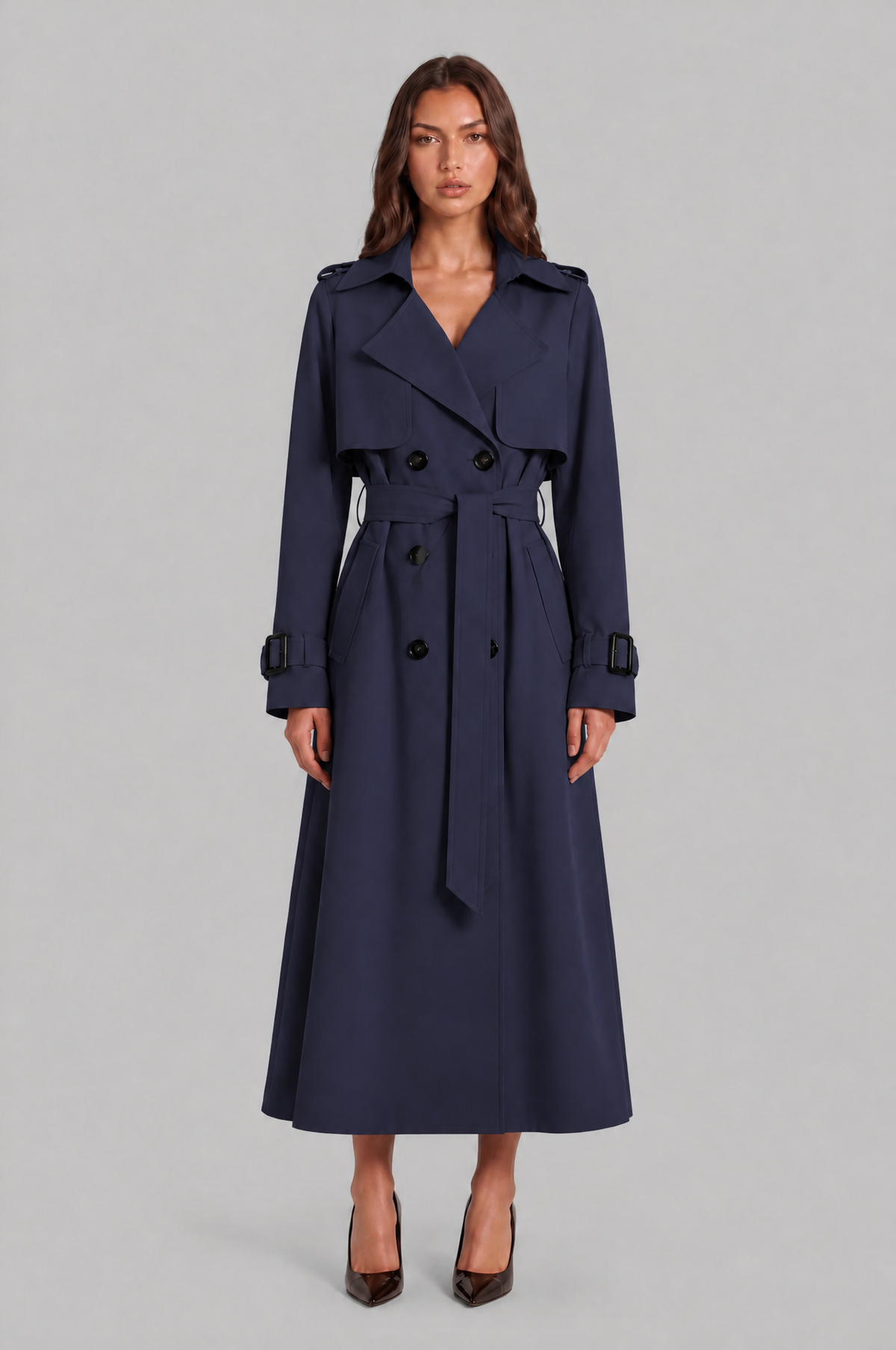 Long Double Breasted Trench Coat Audrey Calvero