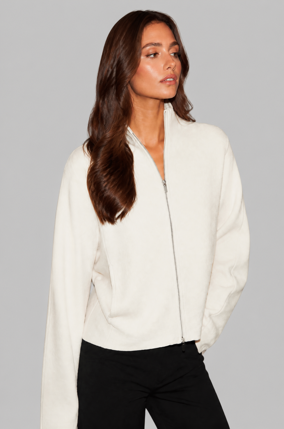 Zip Through Knit Cardigan with Funnel Neck Audrey Calvero